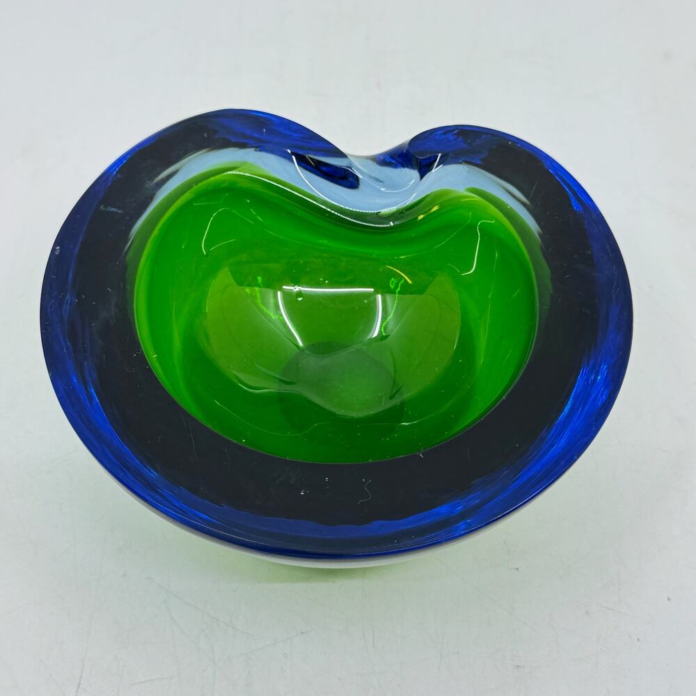 Vintage Murano Art Glass Green & Blue Bowl